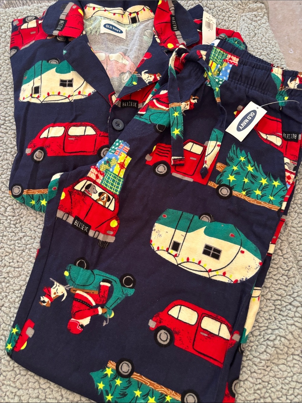 NWT Old Navy Men’s Navy Holiday Camper & Red Car Kids Pajama Set